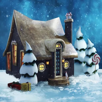 

Laeacco Fairytale Winter Snow House Lollipop Pine Baby Scenic Photographic Backgrounds Photography Backdrops For Photo Studio