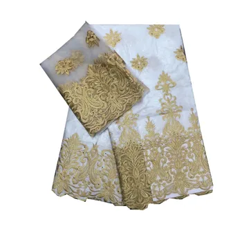 

2018 New white African bazin riche getzner Lace Fabric High Quality Embroidery 2yards french tulle net lace fabric set HR63-99