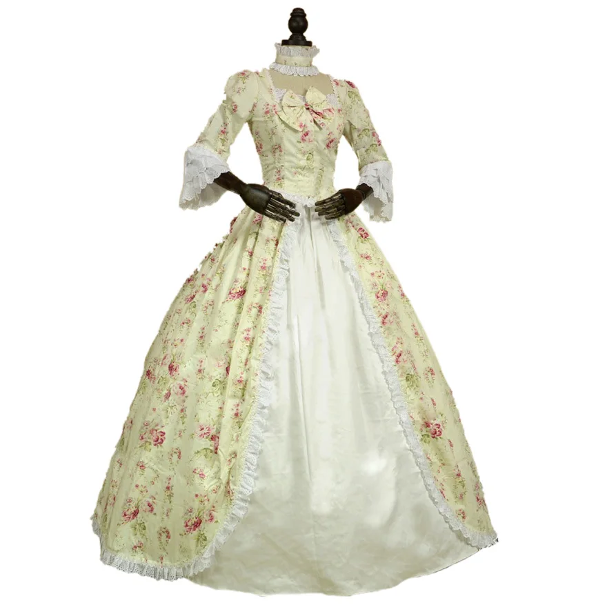 Discount!! Renaissance Colonial Gothic Masquerade Period Floral Dress