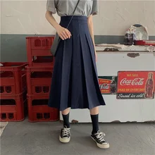 Осенне-зимние женские длинные плиссированные юбки, винтажные Женские Элегантные корейские юбки с высокой талией, миди одноцветные юбки Faldas Saias