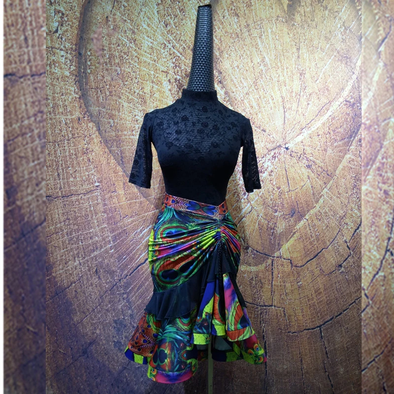 Женское взрослое платье для латинских танцев, Сетчатое трикотажное платье, Румба ча-ча, латинский танец самба, юбка, платье для латинских танцев, костюм