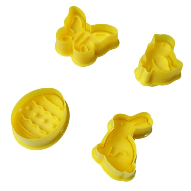

4Pcs Easter Bunny Pattern Plastic Baking Mold Kitchen Biscuit Cookie Cutter Pastry Plunger 3D Die Fondant Cake Decorating Tools