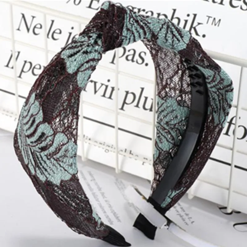 

Korean Style Wide Lace Headband for Women Adults Hair Accessories Knotted Center Hairband Leaves Print Hair Headband Turban