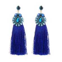 Длинные синие серьги с кисточками, Кристалл, горный хрусталь, корейский Винтаж, большой цветок, сердце, серьги-гвоздики для женщин, рождественские серьги, подарок