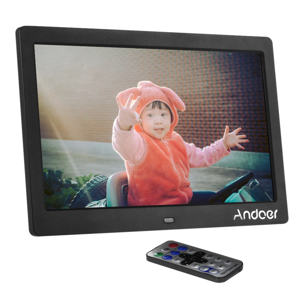 Andoer 1", ВЫСОКАЯ ЧЁТКОСТЬ, ЖК-дисплей цифровая фоторамка 1024*600 MP3 MP4 музыкальный плеер видео плеер электронный календарь часы с пультом дистанционного управления