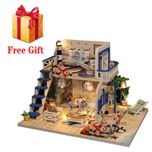 BLUE COAST Кукольный дом Миниатюрный Кукольный домик DIY деревянный дом с мебели Развивающие игрушки для детей подарок на день рождения ребенка