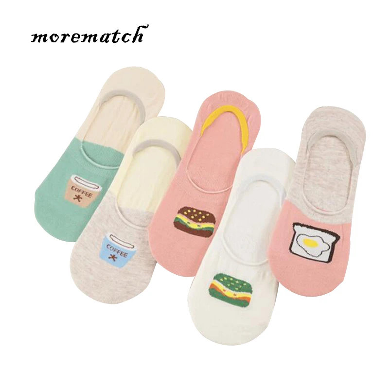 Morematch/1 пара, женские носки, неглубокие силиконовые Нескользящие хлопковые носки, брелок в виде гамбургера, Короткие Носки с рисунком