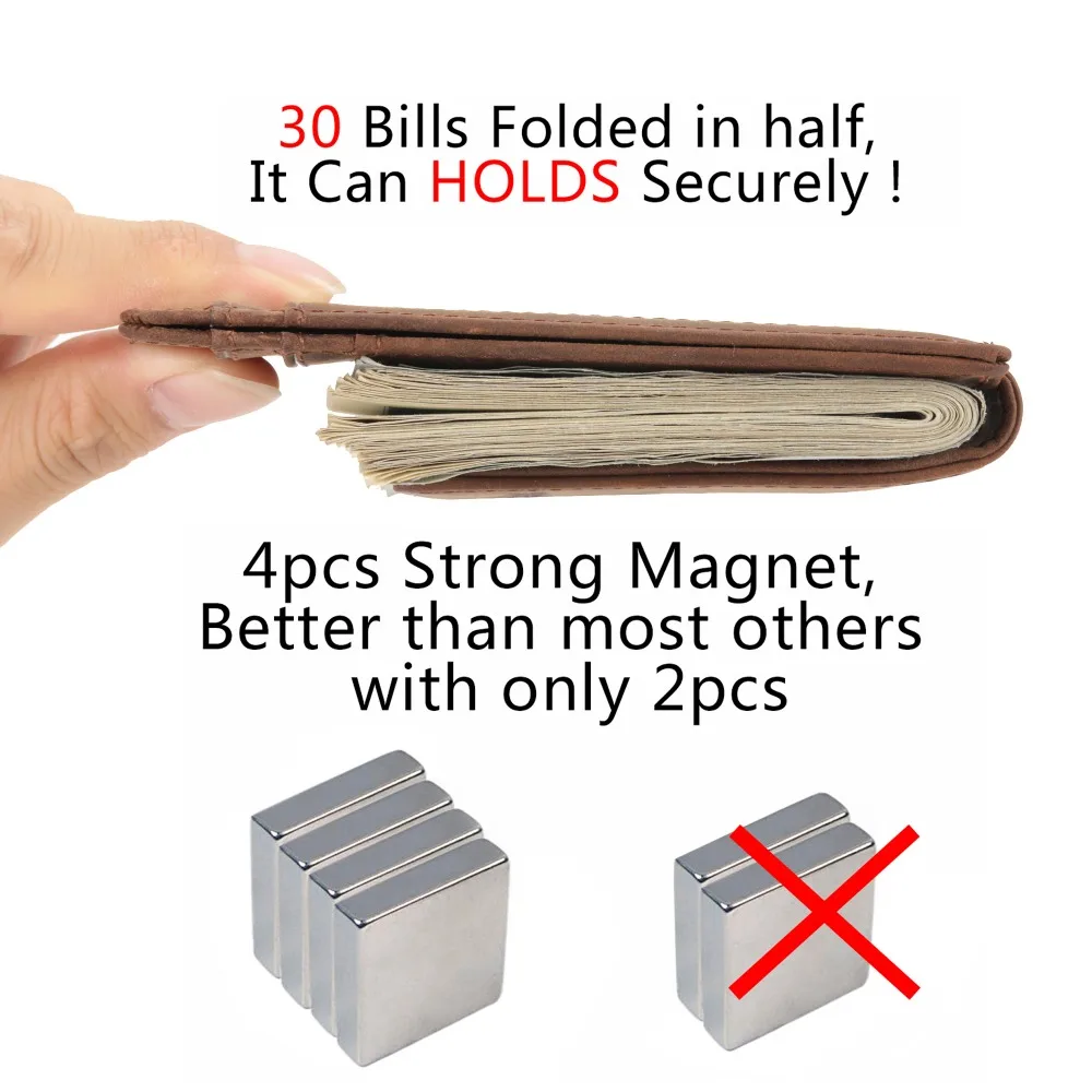 Money Clip Leather RFID Blocking Strong Magnet thin Wallet Carbon Fiber Separable Money Clip D Front Pocket Wallet