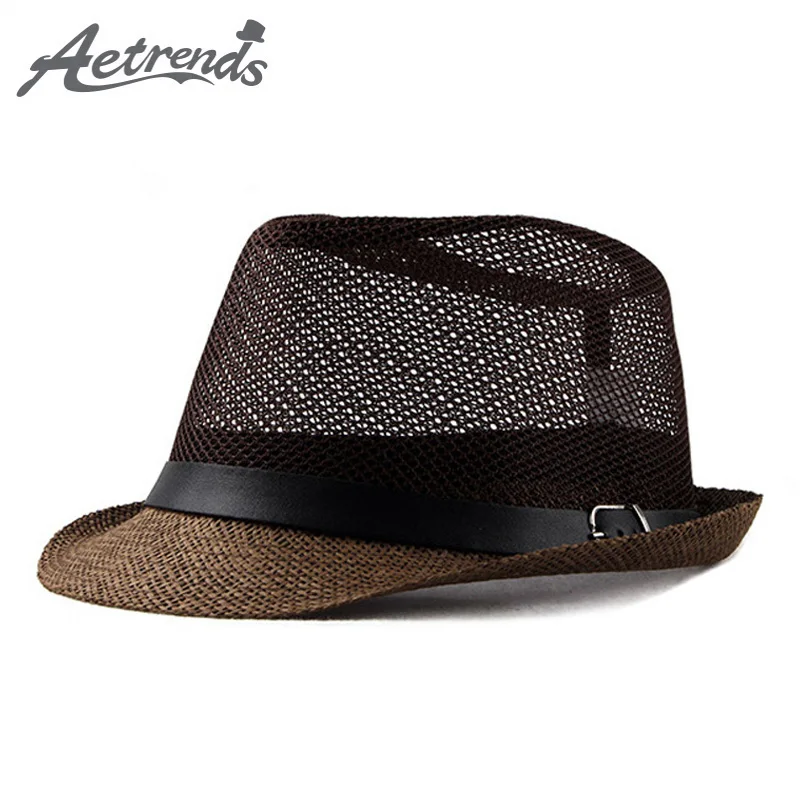 [AETRENDS] 2018 New Summer Jazz Cap Beach Straw Caps Fedora Hats for