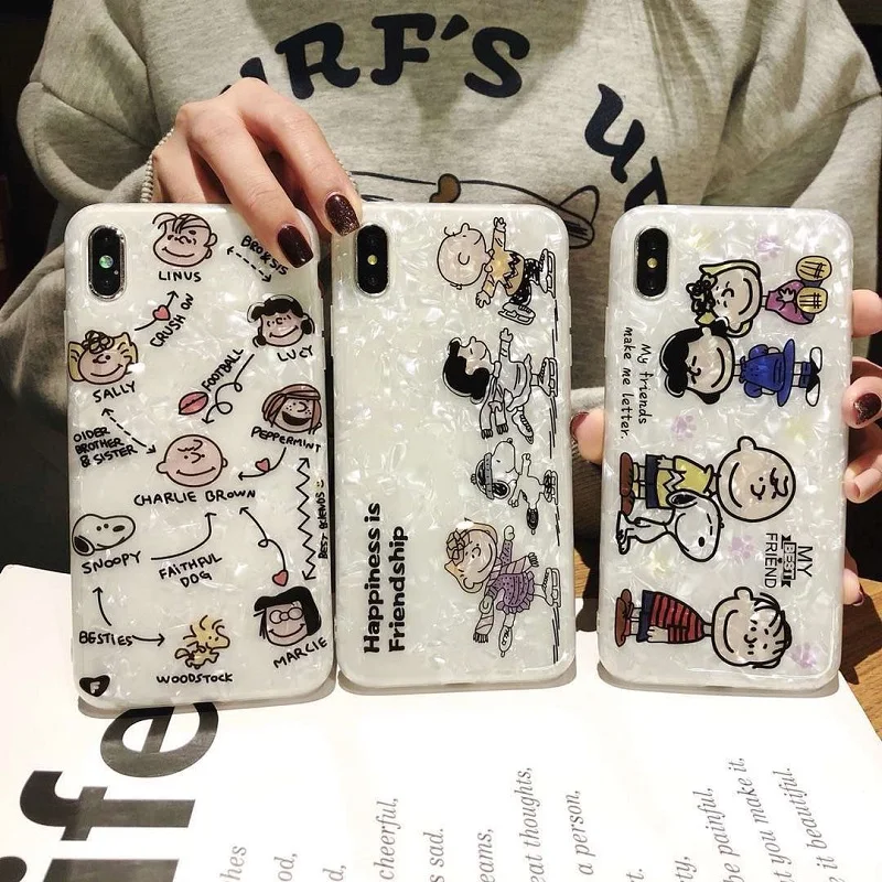

Cute snoopys Charlie Brown Conch Shell Phone Case For iphone 6 6s 7 8 plus X XS XR MAX 6plus 7plus 8plus Silicon Ultra TPU cover