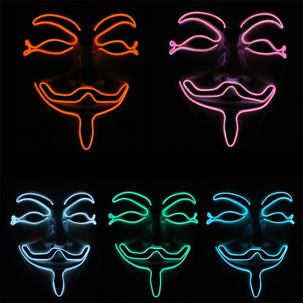 10 Вариант цвета Вендетта провод маска мигает Косплэй LED Маска Костюм анонимный маска для светящиеся Танцы карнавал Маски для вечеринок