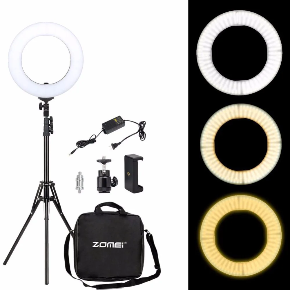 Продажа Zomei затемнения кольцо селфи Light 3200 5500 К светодио дный фотографическое освещение Камера лампы с подставкой адаптер для макияжа смартфон виде...