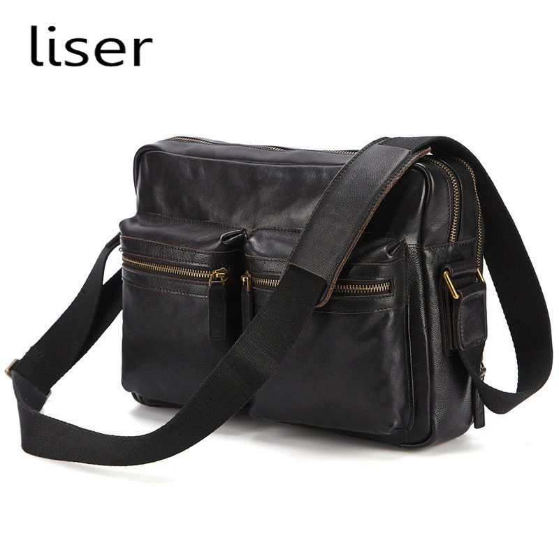 

Men's Genuine Leather Single Shoulder Bags Casual Crossbody Pack Fashion Messenger Bag For Man Multi-Pocket Sling Pouch