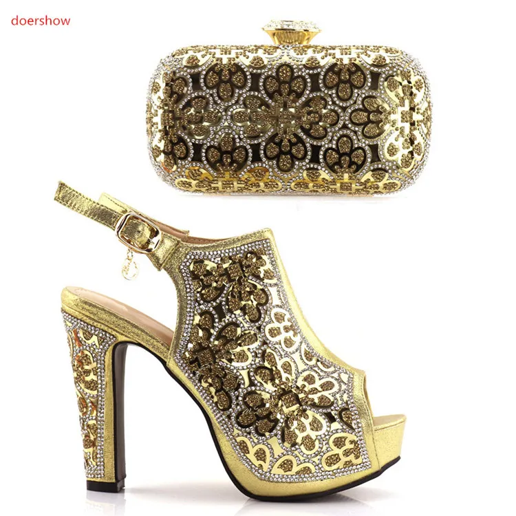 

doershow High Heel African Shoes With Match Bag Set Pumps Italian Women Shoe And Bag To Match For Parties Size 38-42 JJC1-6