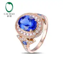 CaiMao 18KT 750 Rose Gold 3 1 ct Natural IF Blue Tanzanite AAA 0 53 ct
