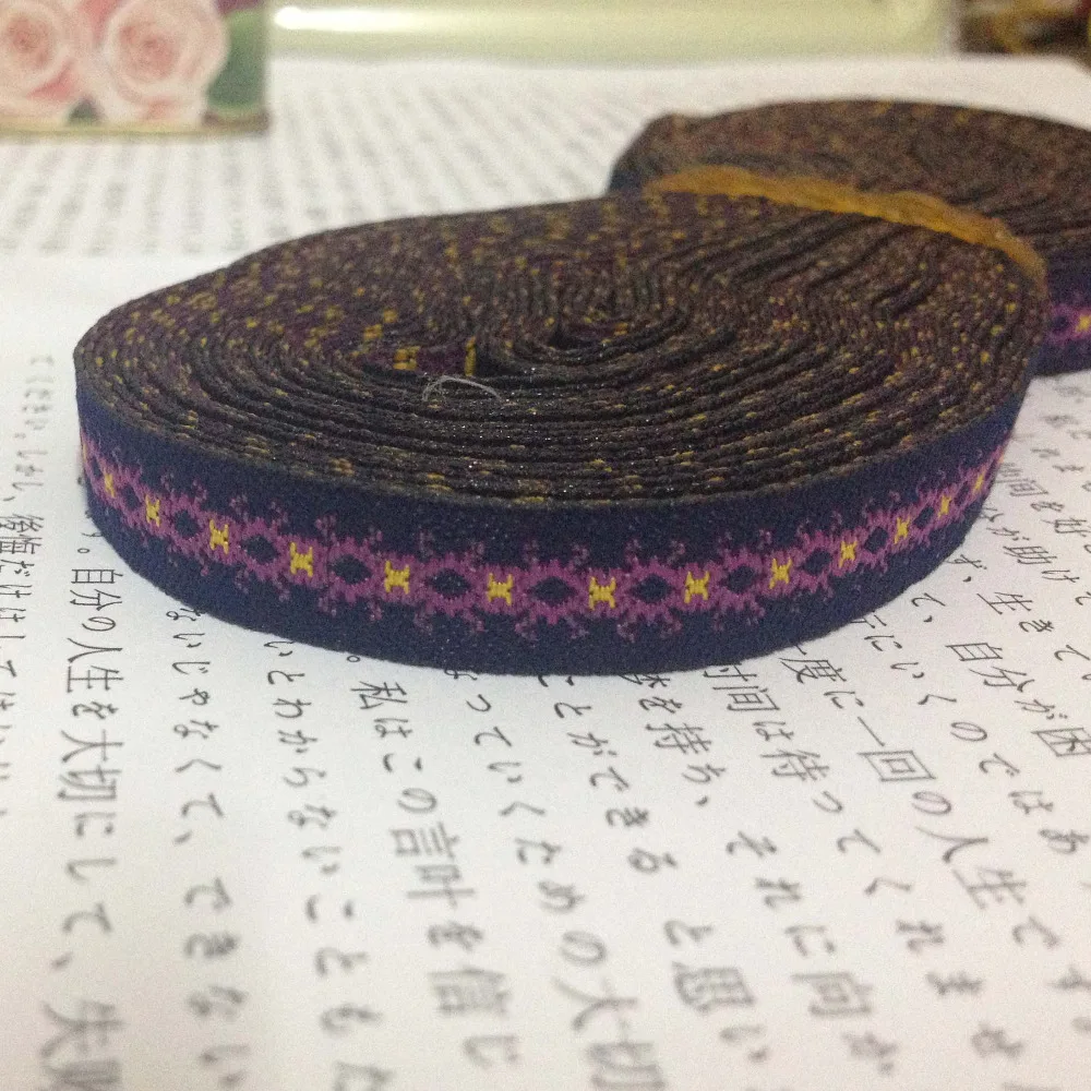 

Free Shipping wholesale 1/2'' (12mmx20yards) 100% polyester Woven Jacquard Ribbon black and pink lace
