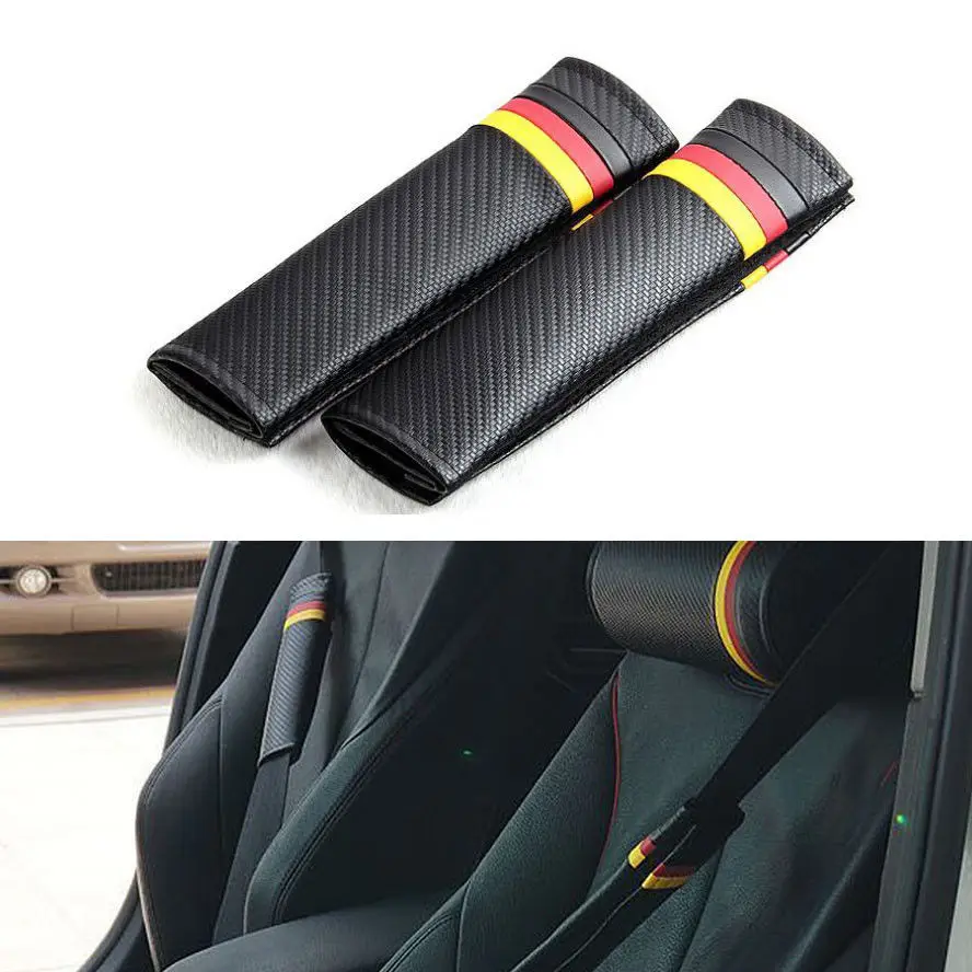 BBQFUKA 2x Germany German Power Flag Carbon Fiber Car Seat Belt