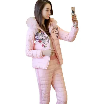 

2017 new winter's short two piece/1set female cotton padded jacket suit fashion printing down.