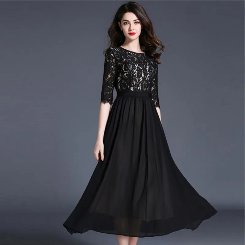 2018 spring and summer new women's dress dress high end splicing lace ...