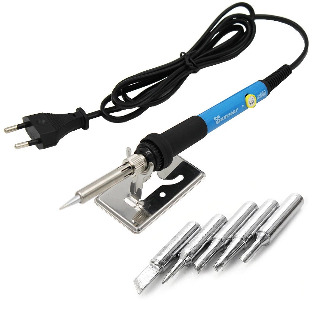 60W Adjustable Temperature Electric Soldering Iron + 5pcs Tips EU US Plug 110V / 220V Rework