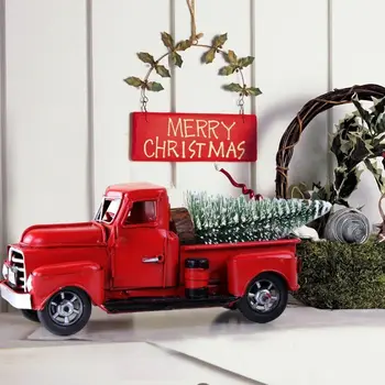 

Christmas Red Vintage Classic Car Handmade Tin Truck Model Travel Version Pickup Christmas Tree Decor New Year Kids Gift
