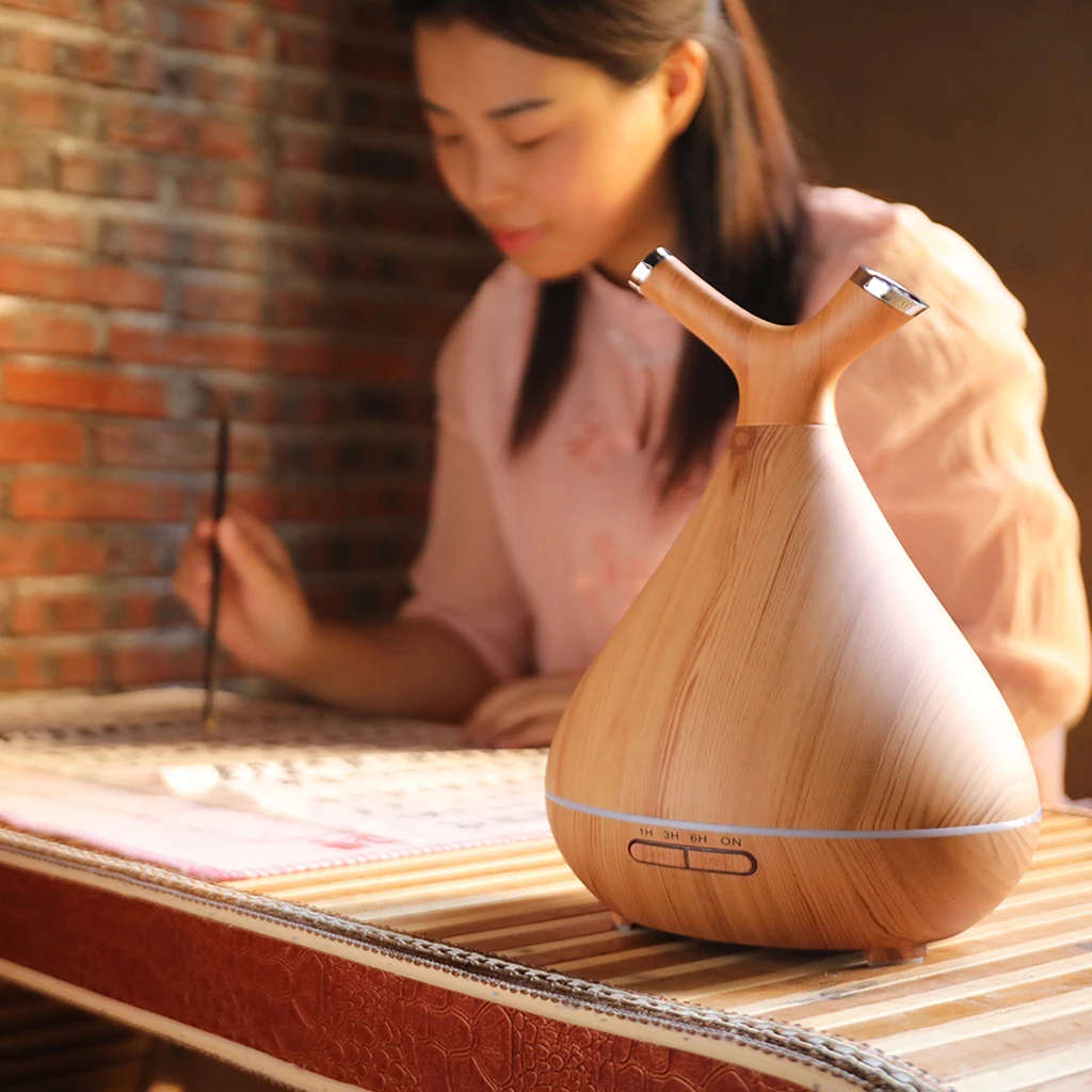 400ML Aromatherapy Essential Oil Aroma Diffuser With Wood Grain Aromatherapy Diffuser 7 Color LED Light For Home Office EU Plug
