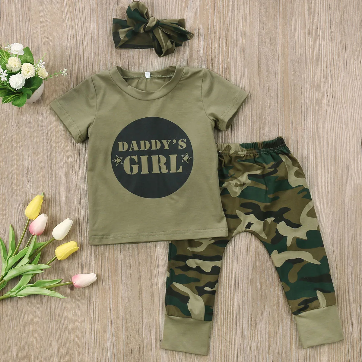 Infant Baby Boy Girl Daddy Is My Hero Short Sleeve Shirt Camouflage Pant Outfits 