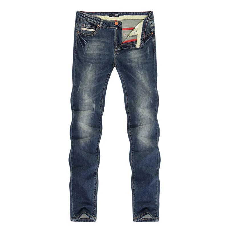 Джинсы kstun мужские тонкие прямые весенние летние длинные брюки эластичные европейский и американский стиль винтажные классические джинсовые штаны Homme - Цвет: Синий