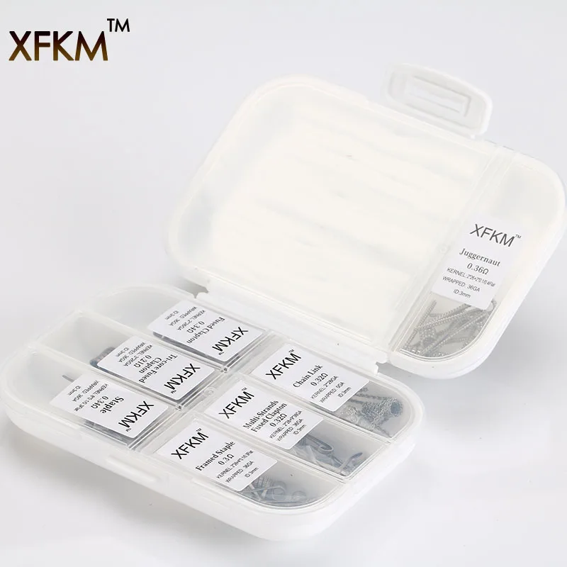 

NEW XFKM 7 in 1 Wire Box Clapton Wire Prebuilt Coils fused Clapton tri core juggernaut staple NI80 coils for DIY E Cig Atomzier
