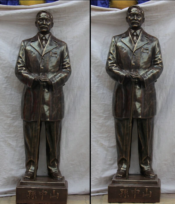 

xd 002928 39" Chinese Bronze Stand great politician revolutionist Sun Zhong Shan Statue