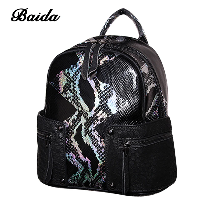 

Fashion Women Joint Genuine Leather Backpack Alligator Satchel Luxury Rivet Daily Casual Large Capacity Bags Daily Mochilas