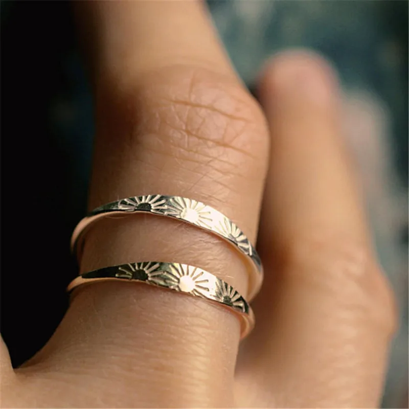 Розовое золото, кольца для женщин, обручальные кольца для дам, ювелирные изделия, модное кольцо для женщин, резное солнечное кольцо на палец для женщин