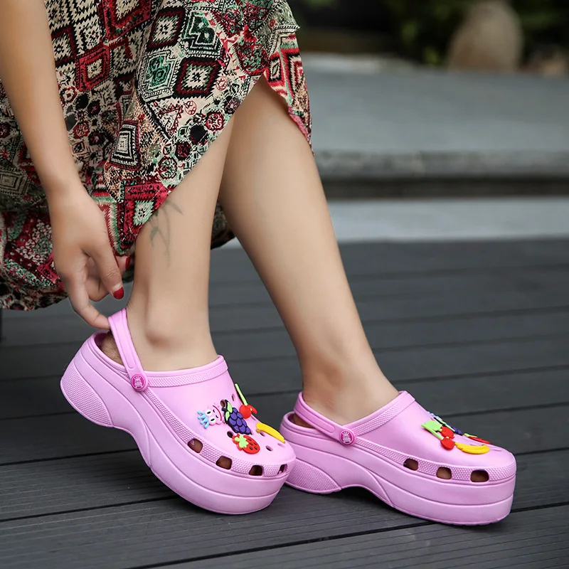 purple platform crocs