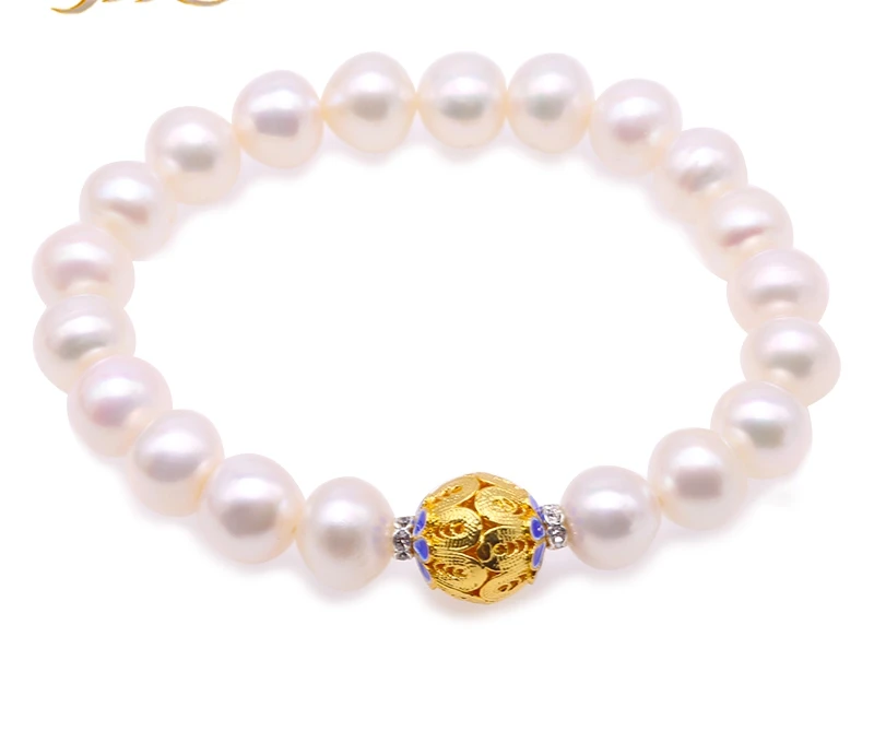

Pearl Wedding Bracelet Charms Freshwater Cultured Pearl Bracelets for Women-Selected 9.5-10.0mm White Flat Pearls(7.5"/8")
