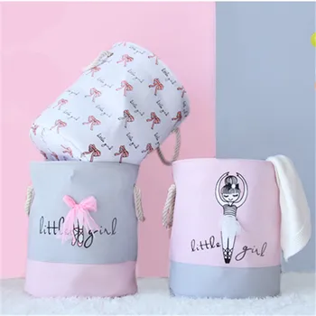 

Pink Ballet Laundry Basket Creative Cute Romantic Bowknot Canvas Foldable Toys Clothing Sundries Organizer Decoration Baskets