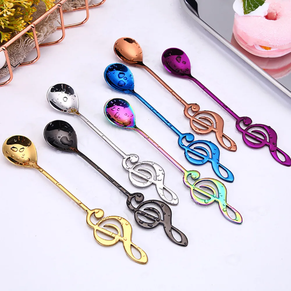 

1Pcs Colorful Stainless Steel Flatware guitar Spoon Creative Milk Coffee Spoon Ice Cream Candy Teaspoon accessorie