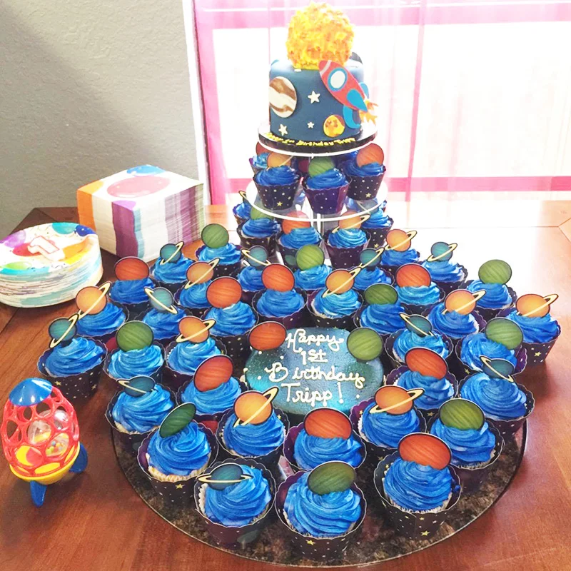 Us 575 22 Off36set Outer Space Party Supplies Cupcake Topper Wrapper 5th 6th Birthday Party Boy Solar System Planet Theme Party Decorations In