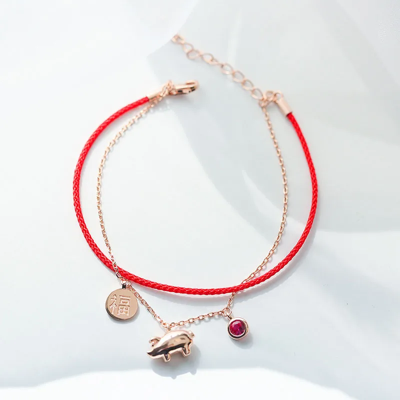 Модные браслеты со Свинкой для влюбленных, очаровательные красные плетеные браслеты ручной работы, пара корейских восточных ворот, подарок на год и Рождество для женщин и мужчин