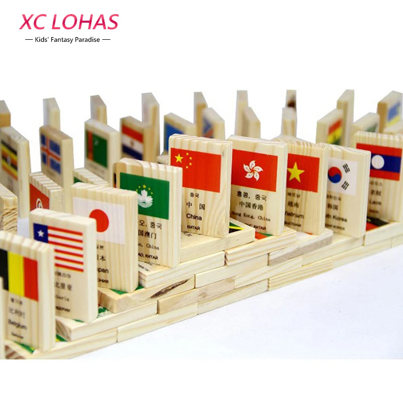 

100pcs/set Wooden National Flag Domino Children Puzzle Funny Domino Game Learning Flags World Countries Educational Toys