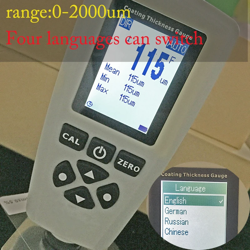 

High quality coating paint thickness gauge AUTO tester F&NF range 0-2000um coating thickness tester support Russian language