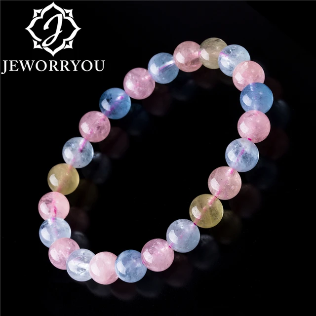 6 8mm Colorful Morganite Bracelets Round Natural Stone 6 8mm Colorful Morganite Bracelets Round Natural Stone Beads Bracelet For Women Gift