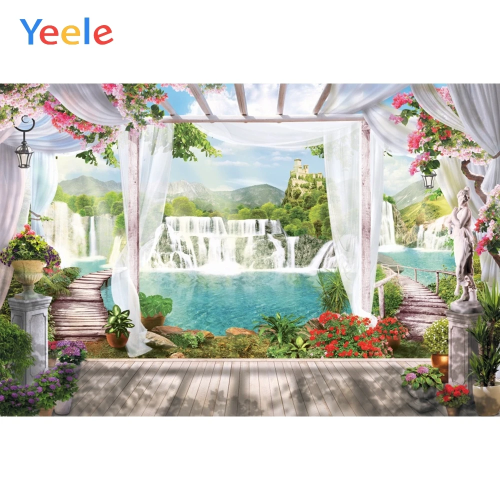 

Yeele Waterfall Curtain Wooden Floor River Landscape Photography Backgrounds Customized Photographic Backdrops for Photo Studio