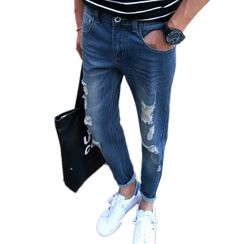 

YG6129-3 Cheap wholesale 2017 new Hole cowboy cultivate one's morality men's trousers waist and feet nine minutes of pants