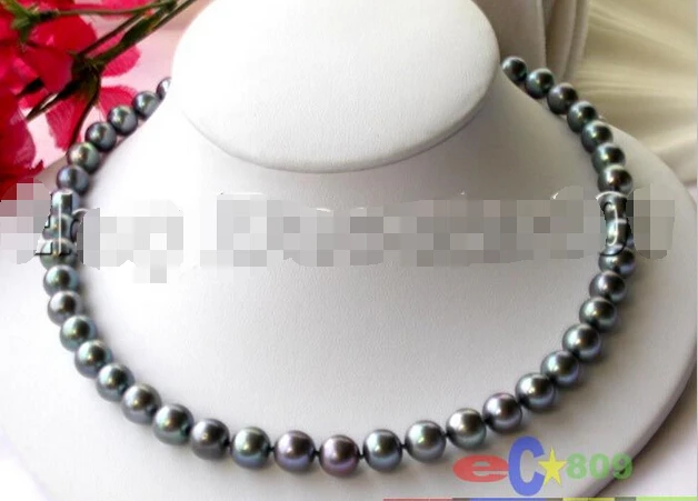 

AAA 17" 10MM PEACOCK BLACK ROUND FRESHWATER CULTURED PEARL NECKLACE p715 ^^^@^Noble style Natural Fine jewe FREE SHIPPING