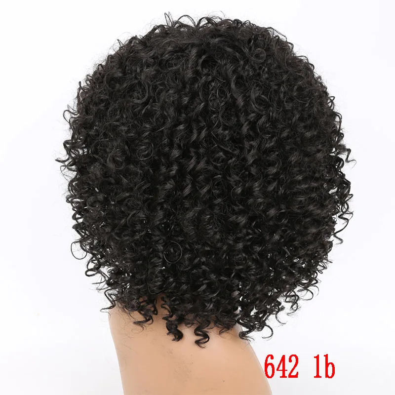 MERISI волосы 14 дюймов Короткие афро Kinkly вьющиеся парики для черных женщин черные смешанные коричневые цвета синтетические волосы африканская прическа - Цвет: 4/30HL