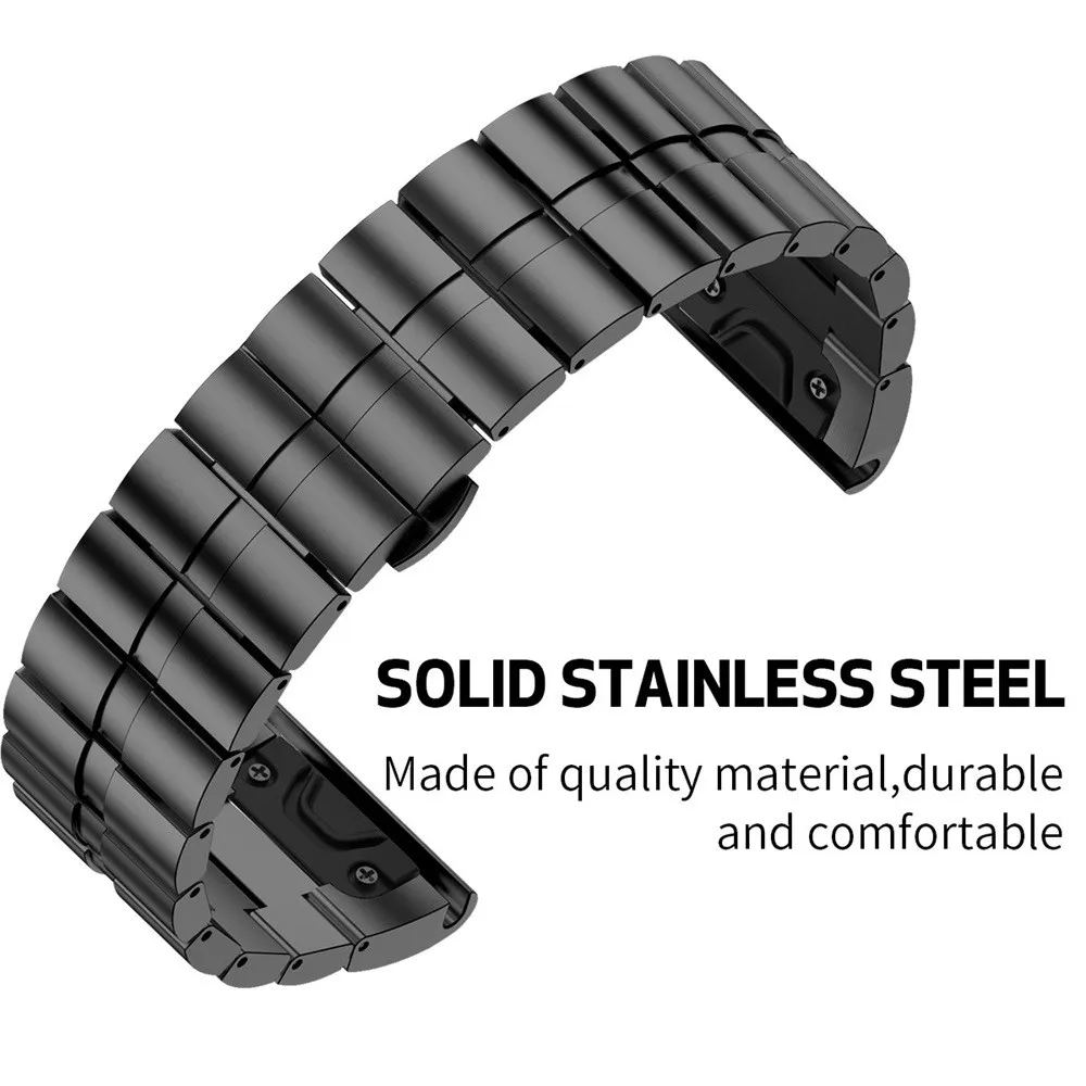 Роскошный ремешок для смарт-часов из нержавеющей стали, быстросъемный браслет для Garmin Fenix 3/3HR/5X/MK1 - Цвет: Black