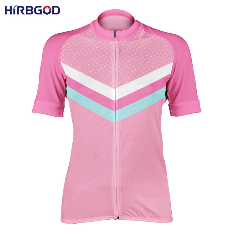 HIRBGOD Women Cycling Jersey Pink Short Sleeve Bike Shirts Cycling Team