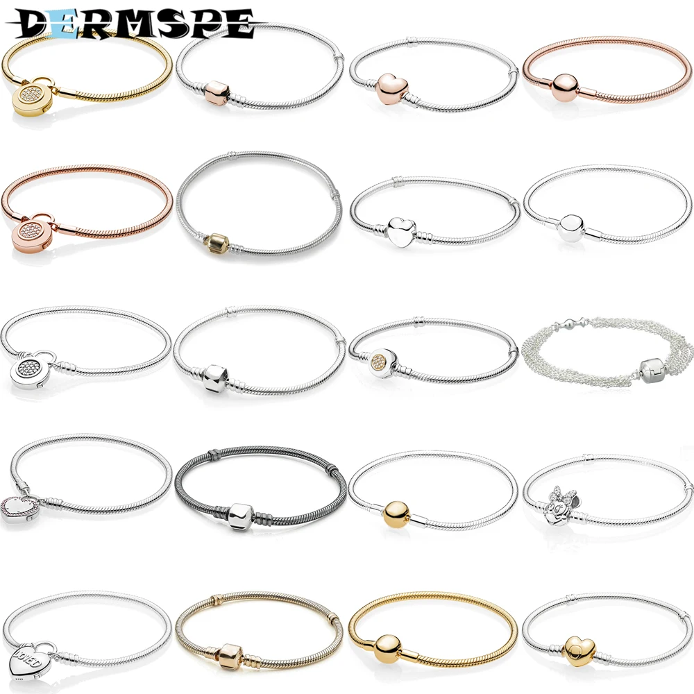 

DERMSPE 925 Real Silver Bracelet Love Your Heart-shaped Cufflinks Fit Woman Gift DIY Fashion Exquisite Jewelry 580728