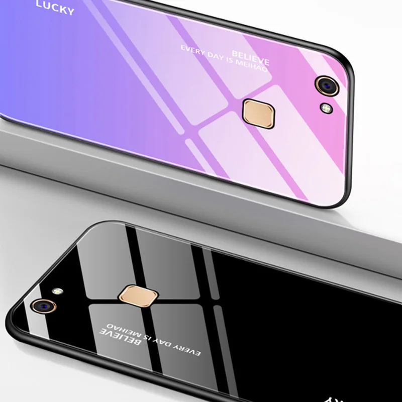 Чехол для Vivo V7 Plus градиентное закаленное стекло + чехол с мягкими краями V7Plus