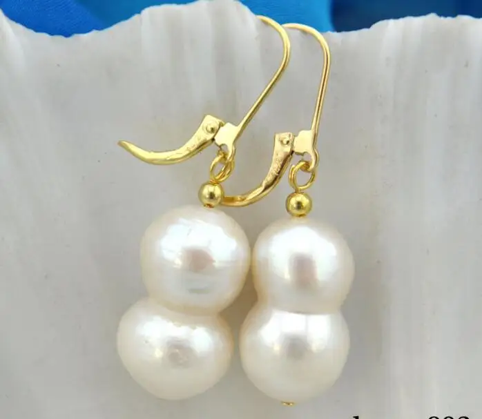 

Free shipping hot sale Women Bridal Wedding Jewelry >>>12X20mm white baroque double FW pearl earring